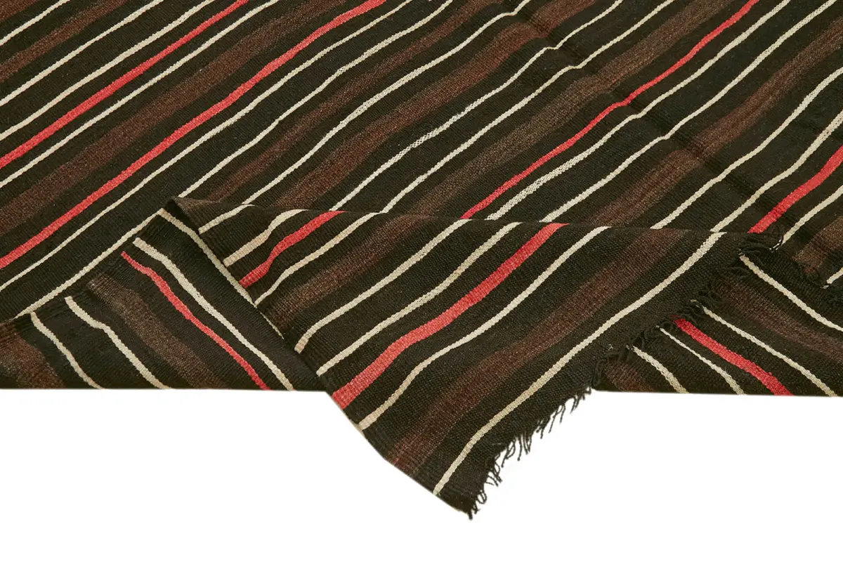 Kıl Çizgili Kahverengi Keçi Kılı İpliğinden El Dokuma Kilim-210x341 - Görsel 6