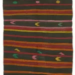 Kıl Çizgili Kahverengi Keçi Kılı İpliğinden El Dokuma Kilim-208x371