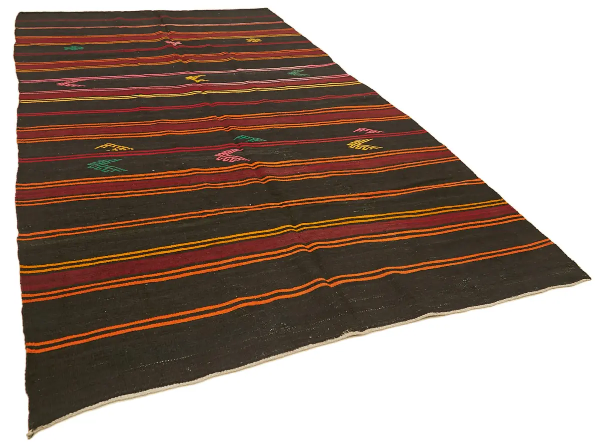Kıl Çizgili Kahverengi Keçi Kılı İpliğinden El Dokuma Kilim-208x371 - Görsel 2