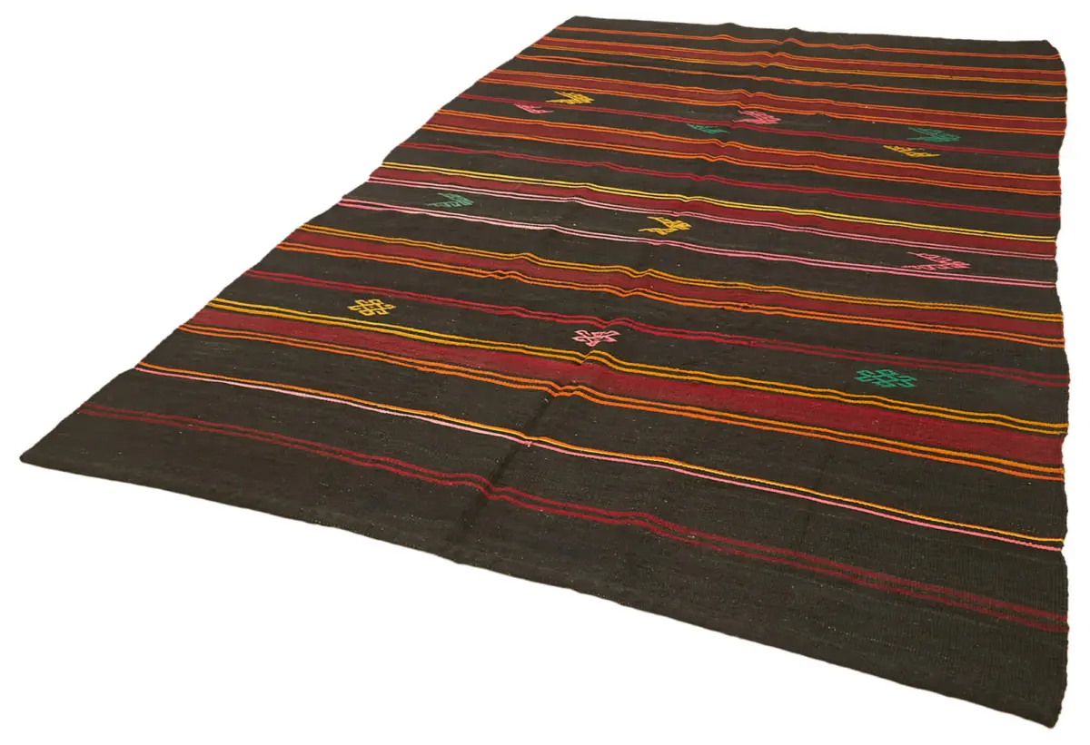 Kıl Çizgili Kahverengi Keçi Kılı İpliğinden El Dokuma Kilim-208x371 - Görsel 3