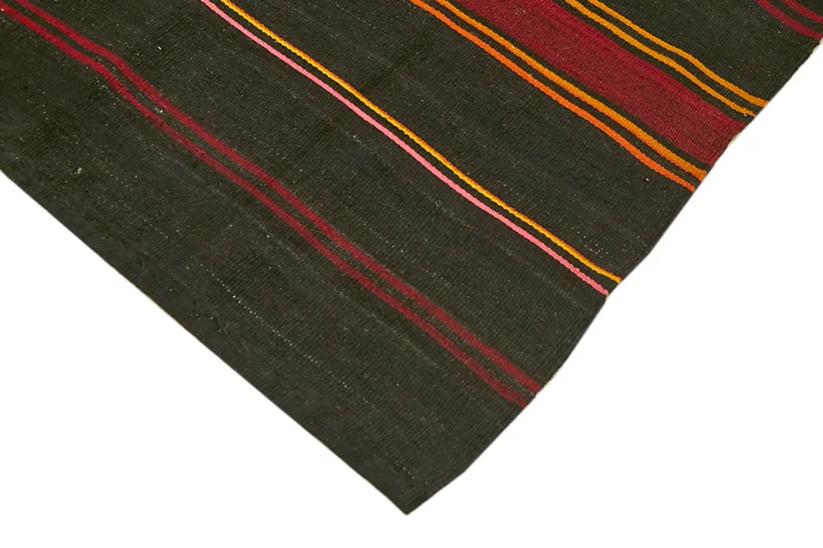 Kıl Çizgili Kahverengi Keçi Kılı İpliğinden El Dokuma Kilim-208x371 - Görsel 4