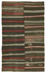 Kıl Çizgili Kahverengi Keçi Kılı İpliğinden El Dokuma Kilim-235x378