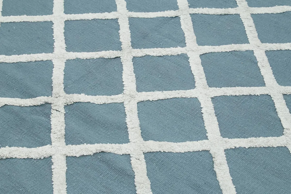 Nepal Mavi Pamuk Üzerine Yün El Dokuma Halı-244x305 - Görsel 5