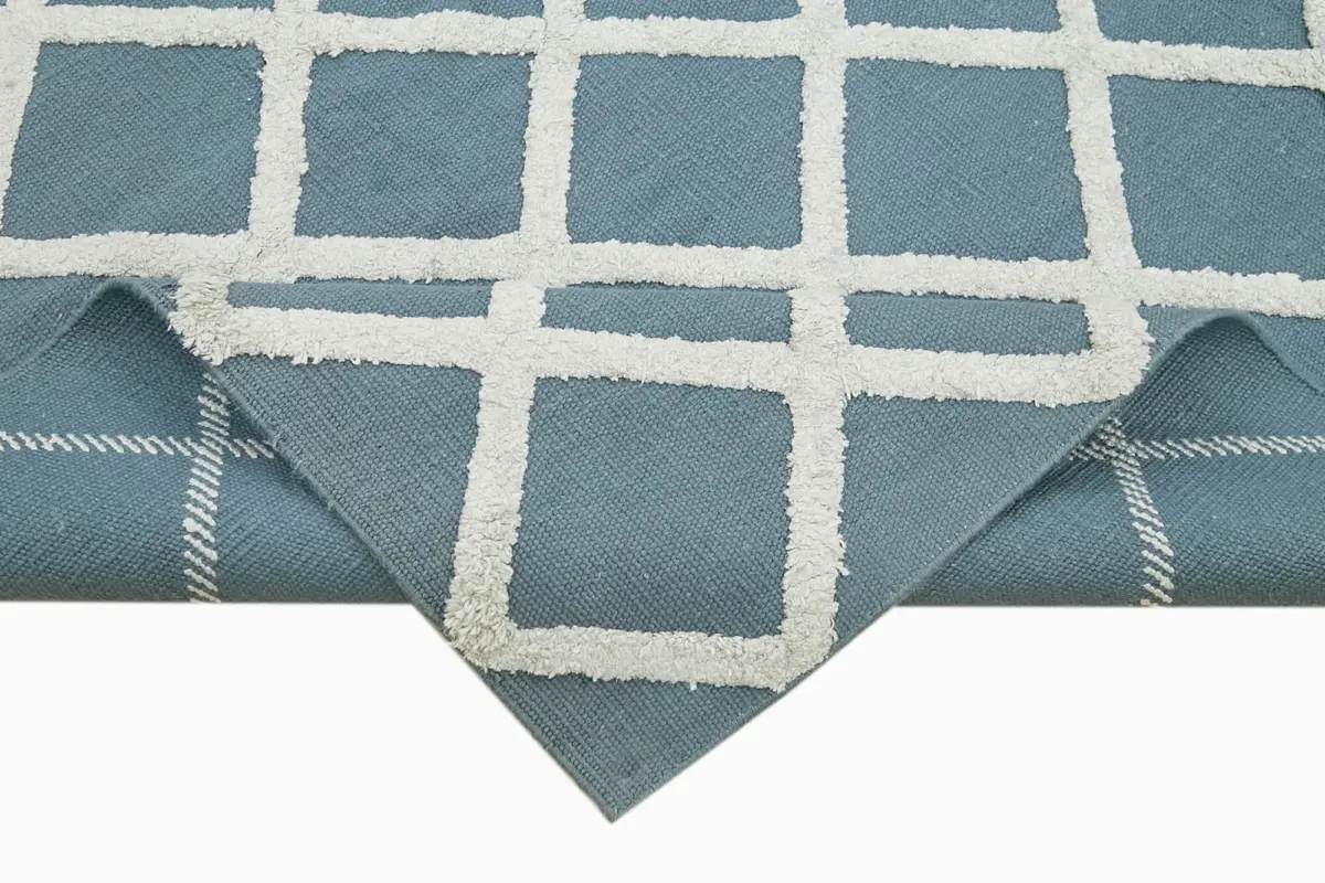 Nepal Mavi Pamuk Üzerine Yün El Dokuma Halı-244x305 - Görsel 6