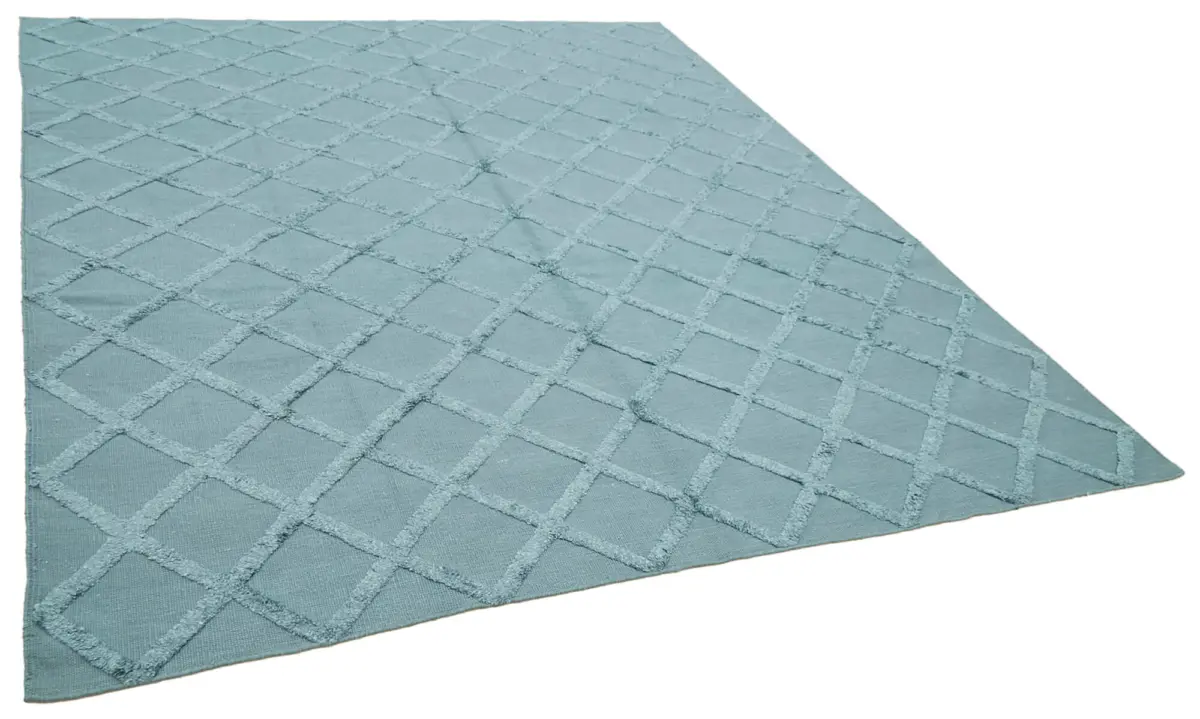 Nepal Mavi Pamuk Üzerine Yün El Dokuma Halı-244x305 - Görsel 2