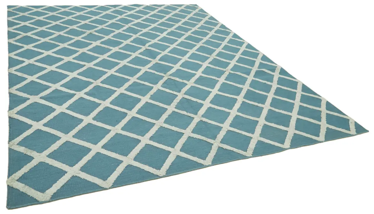 Nepal Mavi Pamuk Üzerine Yün El Dokuma Halı-246x305 - Görsel 2