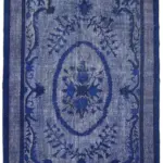 Oyma Mavi Pamuk Üzerine Yün El Dokuma Kilim-221x343