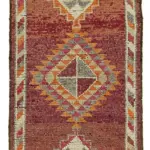 Herki Eskitme Kırmızı Pamuk Üzerine Yün El Dokuma Halı-088x370