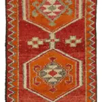 Herki Eskitme Turuncu Pamuk Üzerine Yün El Dokuma Halı-098x324