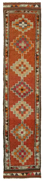 Herki Eskitme Turuncu Pamuk Üzerine Yün El Dokuma Halı-094x351