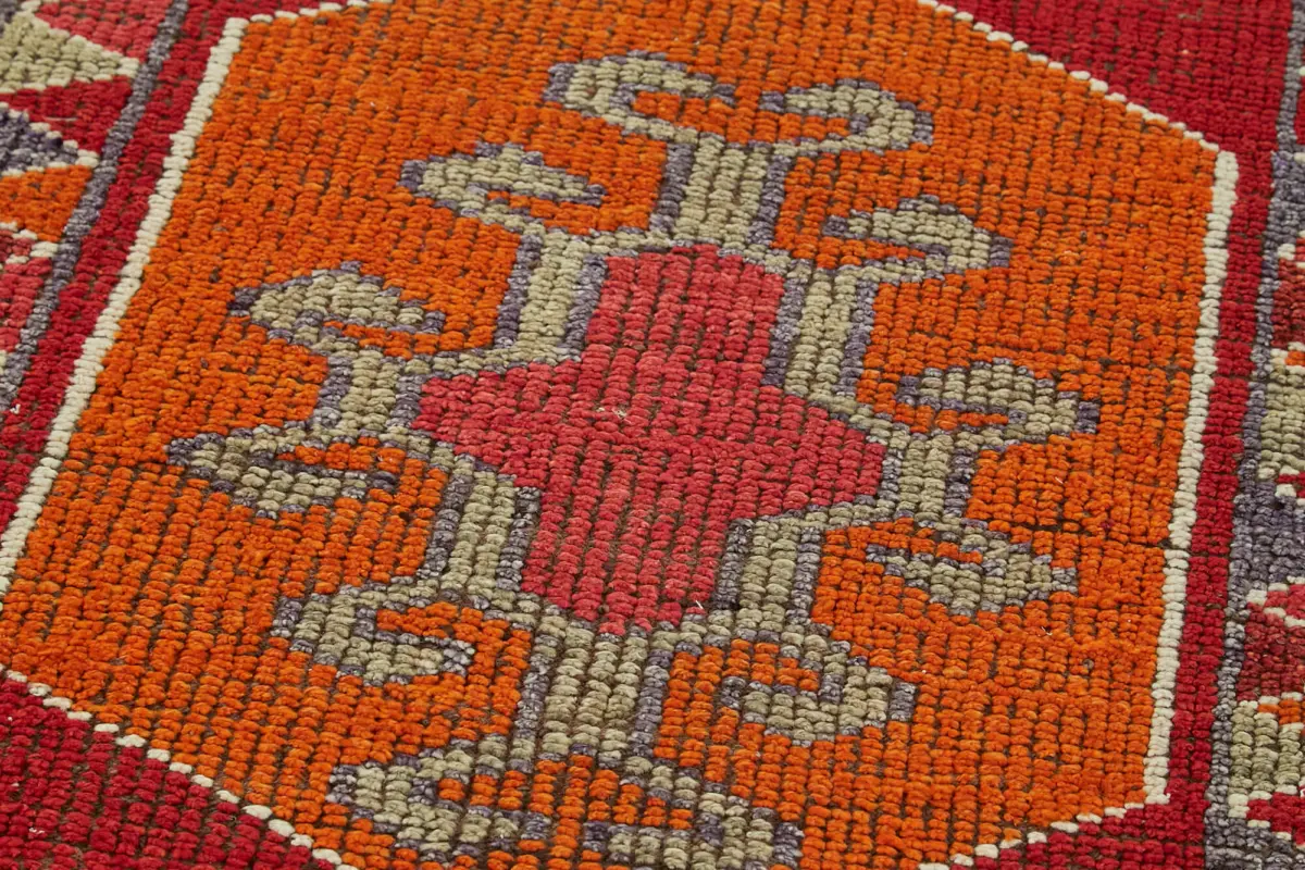 Herki Eskitme Kırmızı Pamuk Üzerine Yün El Dokuma Halı-095x305 - Görsel 5