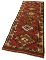 Herki Eskitme Kırmızı Pamuk Üzerine Yün El Dokuma Halı-086x354 - Görsel 3