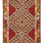 Herki Eskitme Kırmızı Pamuk Üzerine Yün El Dokuma Halı-088x380