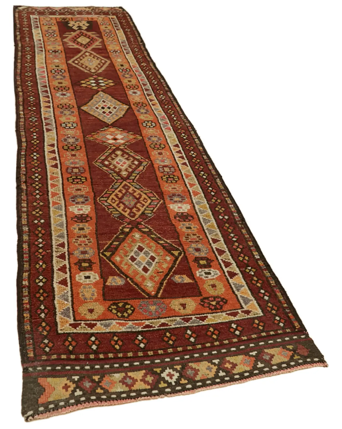 Herki Eskitme Kırmızı Pamuk Üzerine Yün El Dokuma Halı-092x403 - Görsel 2