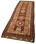 Herki Eskitme Kırmızı Pamuk Üzerine Yün El Dokuma Halı-092x403 - Görsel 3