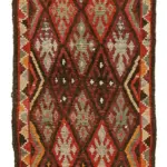 Herki Eskitme Kırmızı Pamuk Üzerine Yün El Dokuma Halı-090x360