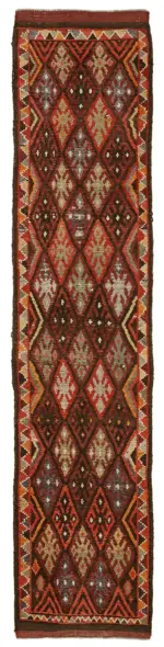 Herki Eskitme Kırmızı Pamuk Üzerine Yün El Dokuma Halı-090x360