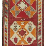 Herki Eskitme Kırmızı Pamuk Üzerine Yün El Dokuma Halı-090x355