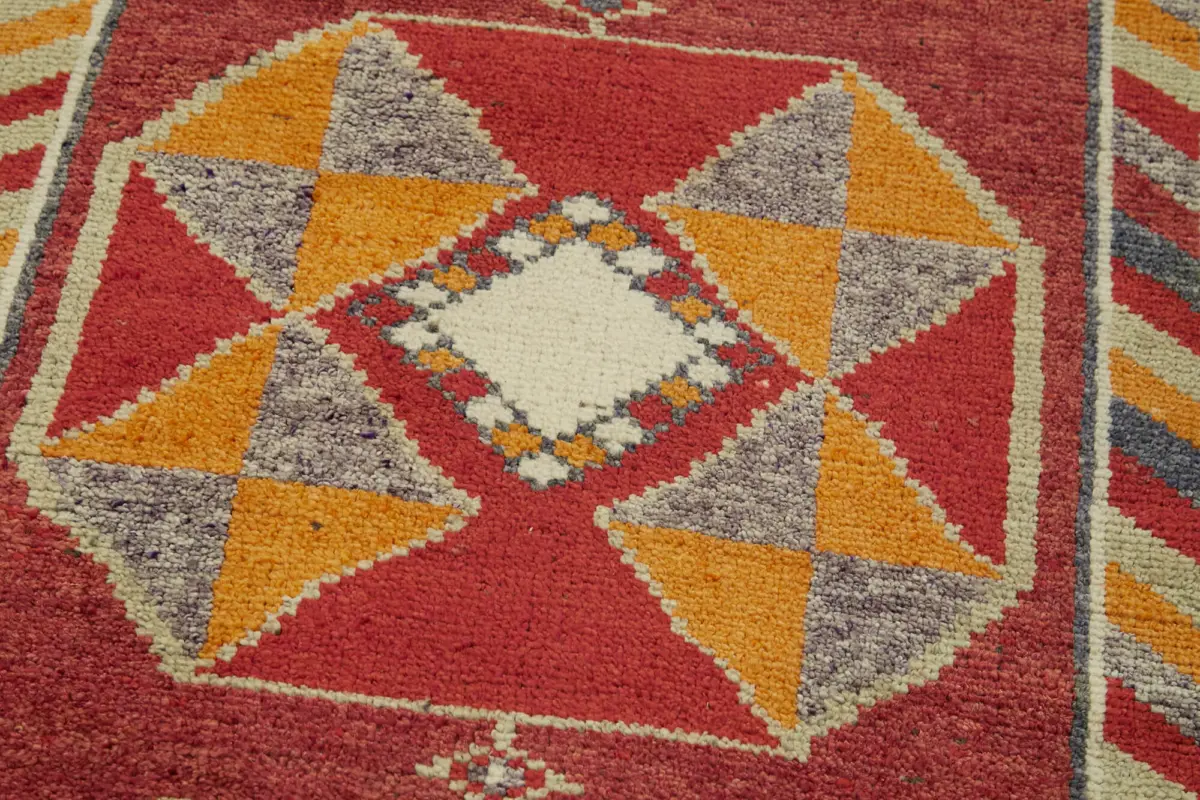 Herki Eskitme Kırmızı Pamuk Üzerine Yün El Dokuma Halı-090x355 - Görsel 5