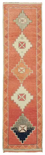 Herki Eskitme Turuncu Pamuk Üzerine Yün El Dokuma Halı-102x358