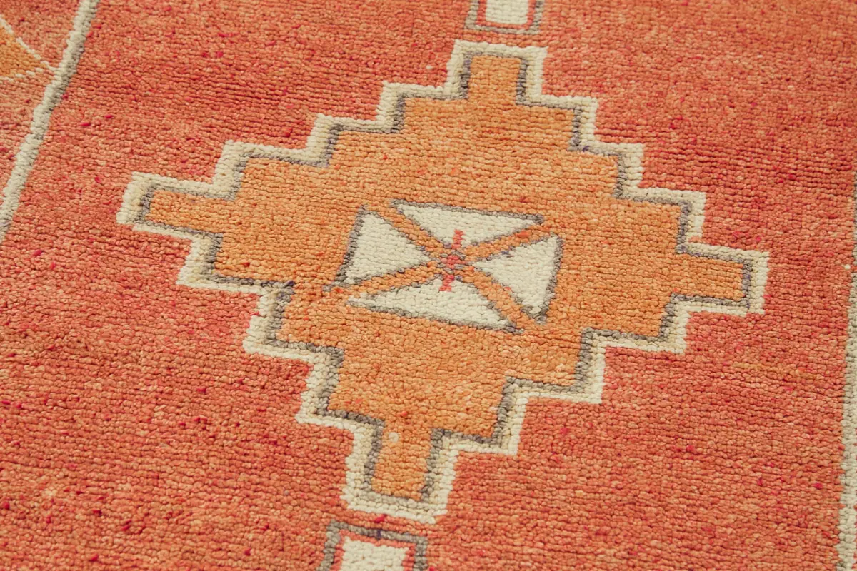 Herki Eskitme Turuncu Pamuk Üzerine Yün El Dokuma Halı-102x358 - Görsel 5