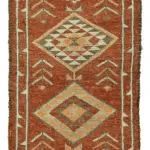 Herki Eskitme Kahverengi Pamuk Üzerine Yün El Dokuma Halı-088x365