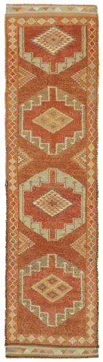 Herki Eskitme Turuncu Pamuk Üzerine Yün El Dokuma Halı-097x360