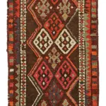 Herki Eskitme Kırmızı Pamuk Üzerine Yün El Dokuma Halı-087x397