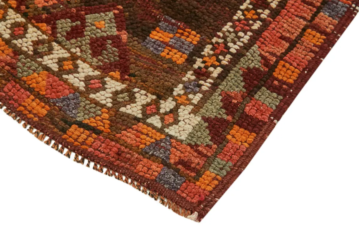 Herki Eskitme Kırmızı Pamuk Üzerine Yün El Dokuma Halı-087x397 - Görsel 4