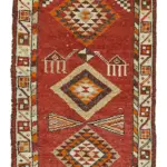 Herki Eskitme Kırmızı Pamuk Üzerine Yün El Dokuma Halı-092x378