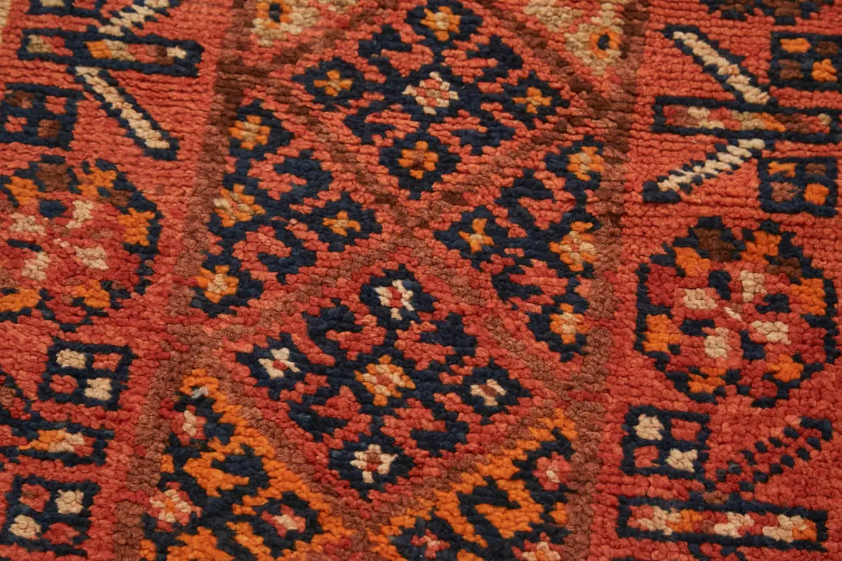 Herki Eskitme Kırmızı Pamuk Üzerine Yün El Dokuma Halı-088x363 - Görsel 5