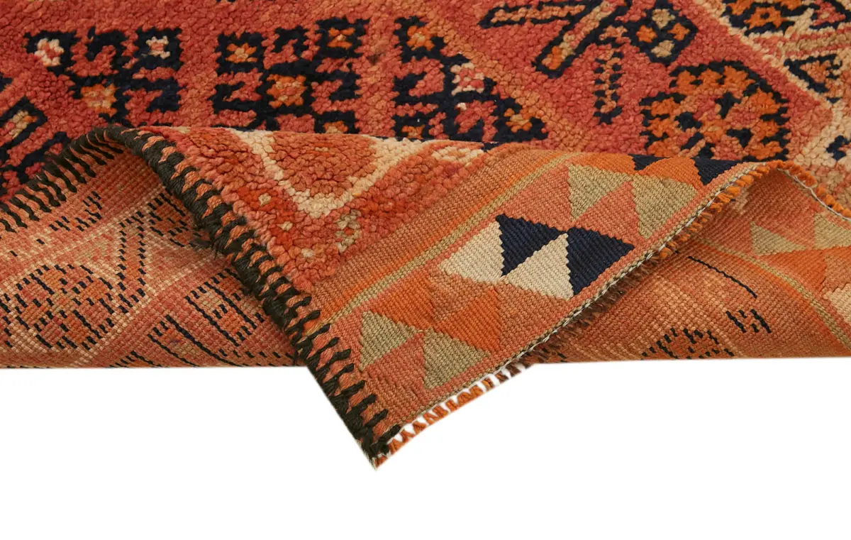 Herki Eskitme Kırmızı Pamuk Üzerine Yün El Dokuma Halı-088x363 - Görsel 6