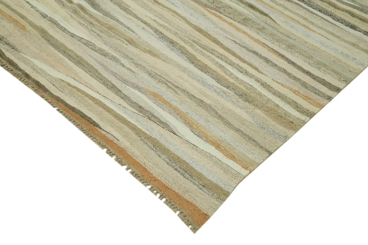 Kendir Çizgili Bej Kenevir İpinden El Dokuma Kilim-246x360 - Görsel 4
