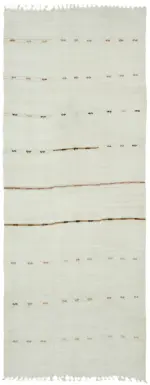Kendir Çizgili Beyaz Kenevir İpinden El Dokuma Kilim-185x468