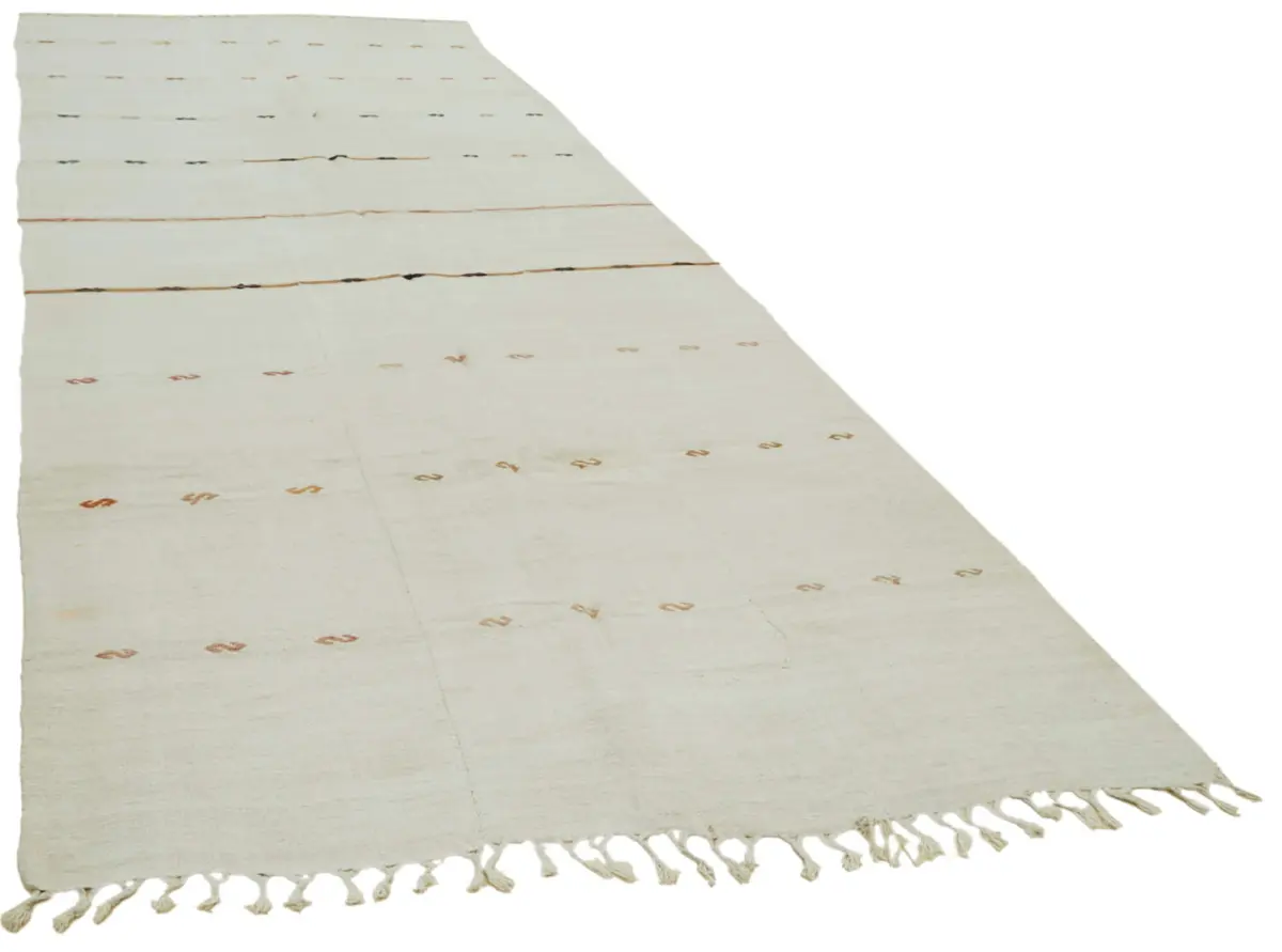 Kendir Çizgili Beyaz Kenevir İpinden El Dokuma Kilim-185x468 - Görsel 2