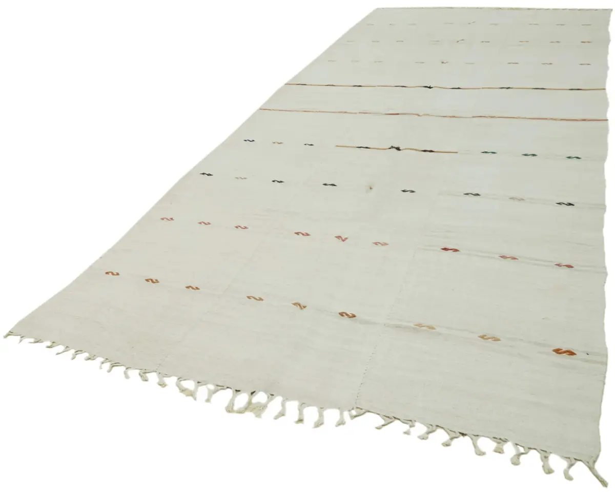 Kendir Çizgili Beyaz Kenevir İpinden El Dokuma Kilim-185x468 - Görsel 3
