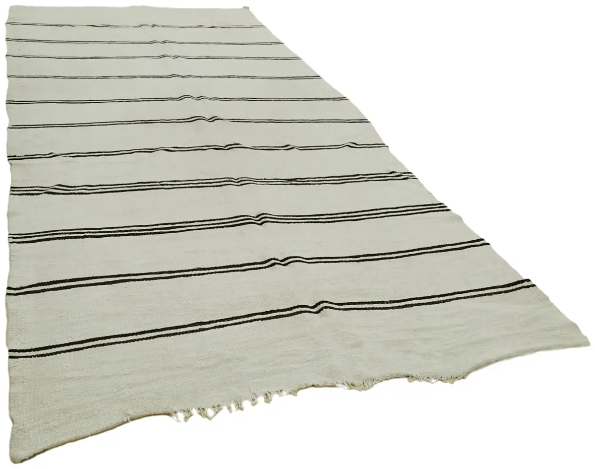 Kendir Çizgili Beyaz Kenevir İpinden El Dokuma Kilim-166x372 - Görsel 2