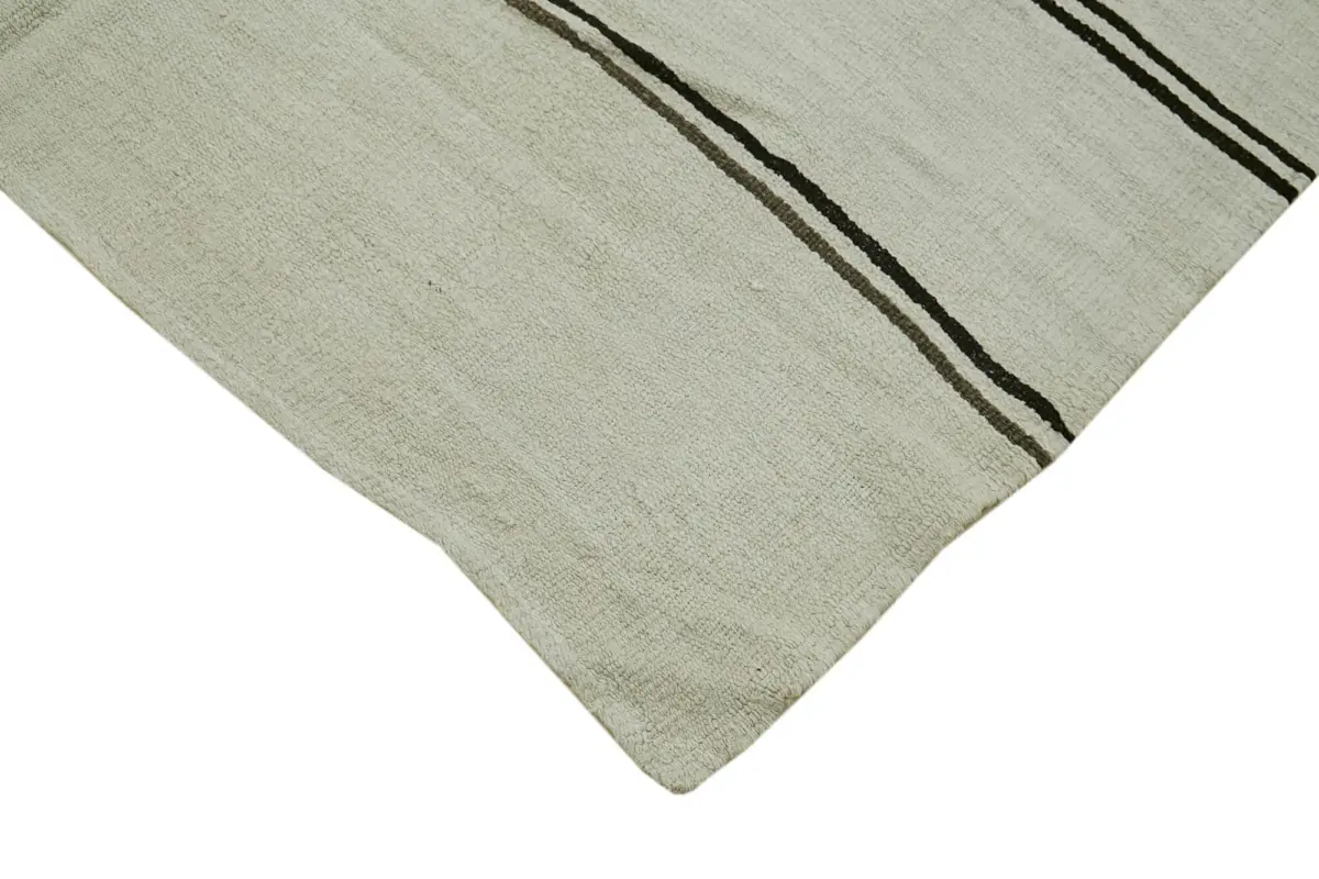 Kendir Çizgili Beyaz Kenevir İpinden El Dokuma Kilim-166x372 - Görsel 4