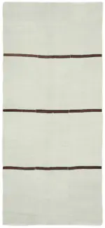 Kendir Çizgili Beyaz Kenevir İpinden El Dokuma Kilim-175x373