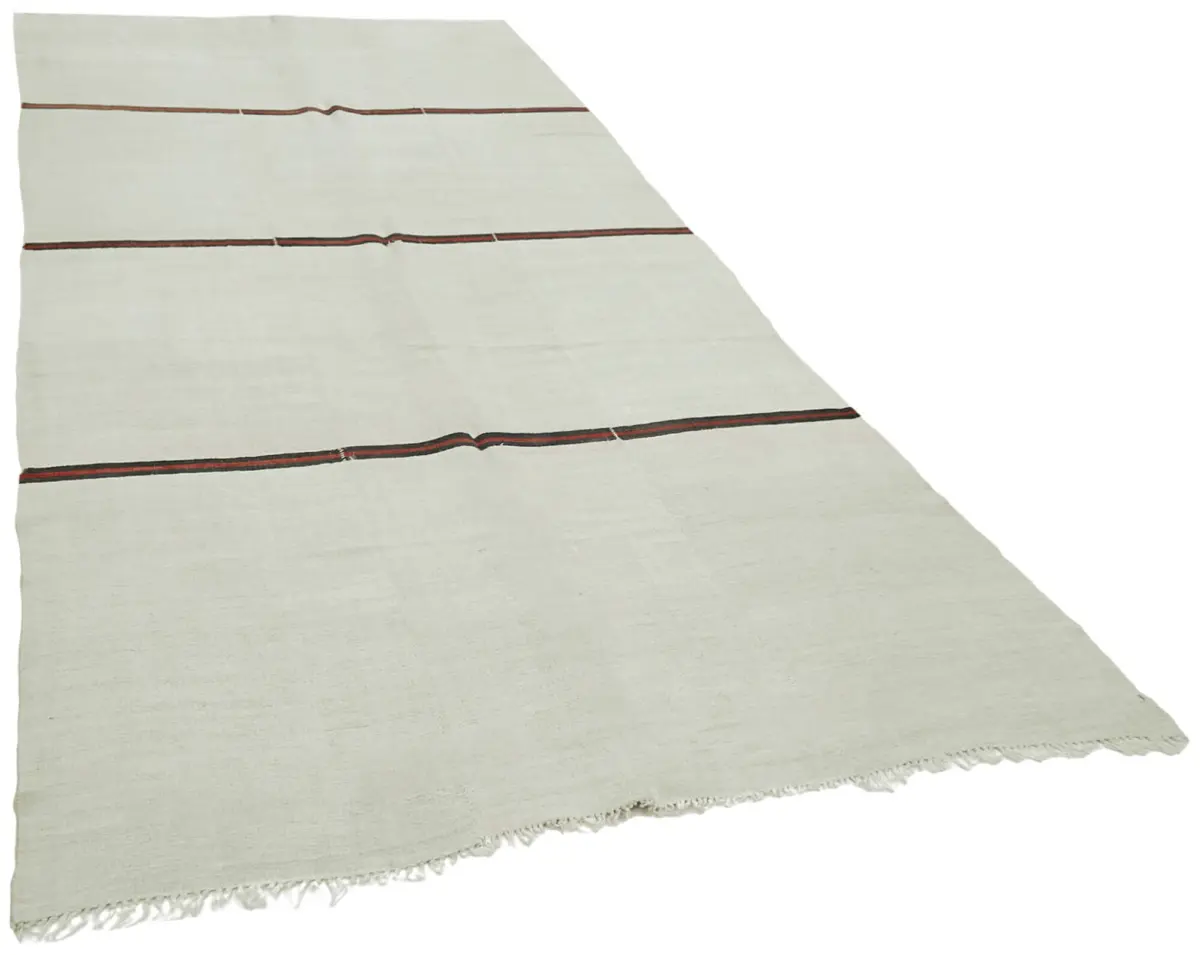 Kendir Çizgili Beyaz Kenevir İpinden El Dokuma Kilim-175x373 - Görsel 2