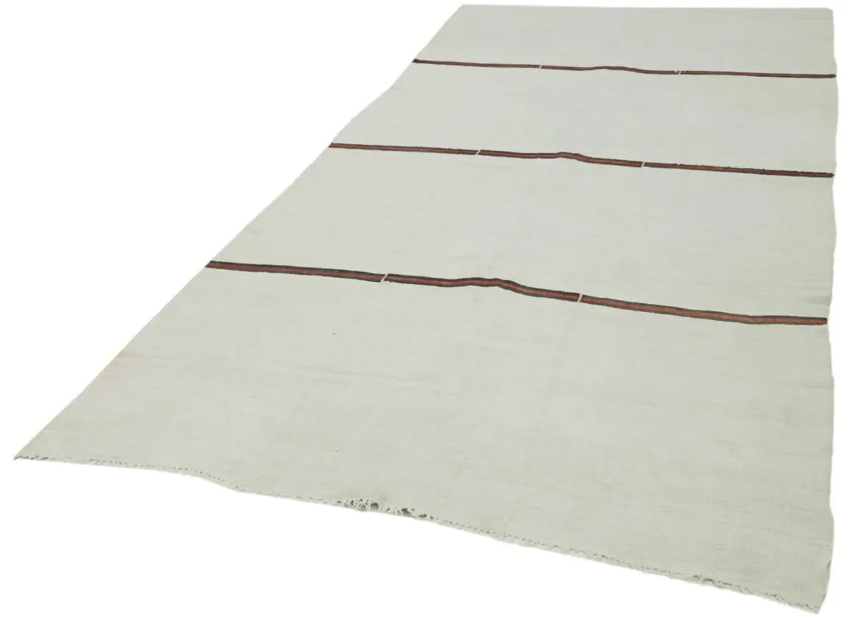 Kendir Çizgili Beyaz Kenevir İpinden El Dokuma Kilim-175x373 - Görsel 3