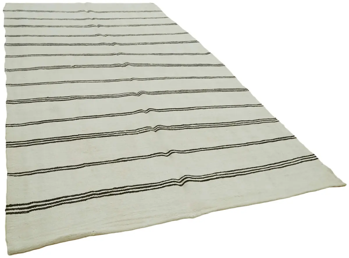 Kendir Çizgili Beyaz Kenevir İpinden El Dokuma Kilim-177x350 - Görsel 2