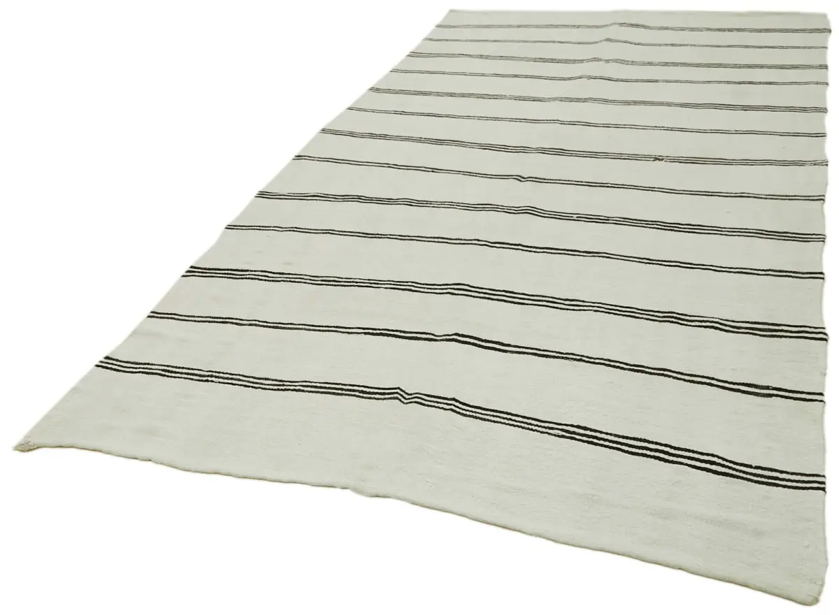 Kendir Çizgili Beyaz Kenevir İpinden El Dokuma Kilim-177x350 - Görsel 3