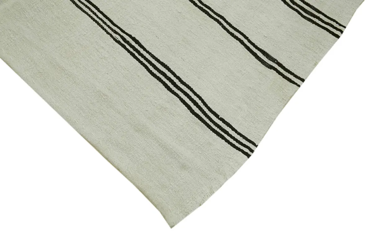 Kendir Çizgili Beyaz Kenevir İpinden El Dokuma Kilim-177x350 - Görsel 4