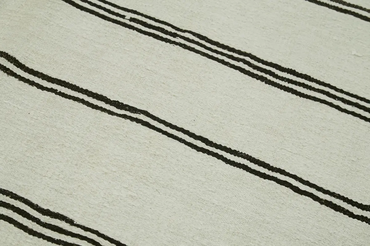 Kendir Çizgili Beyaz Kenevir İpinden El Dokuma Kilim-177x350 - Görsel 5
