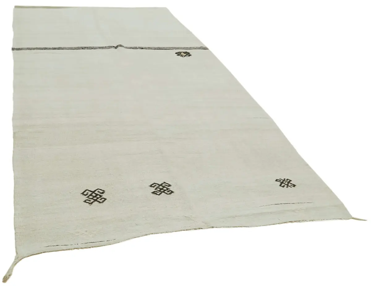 Kendir Çizgili Beyaz Kenevir İpinden El Dokuma Kilim-186x362 - Görsel 2