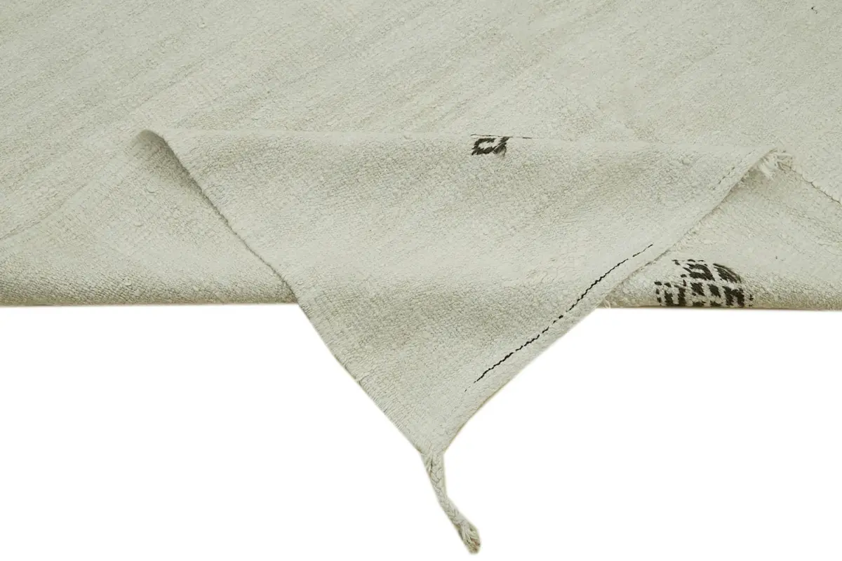 Kendir Çizgili Beyaz Kenevir İpinden El Dokuma Kilim-186x362 - Görsel 6