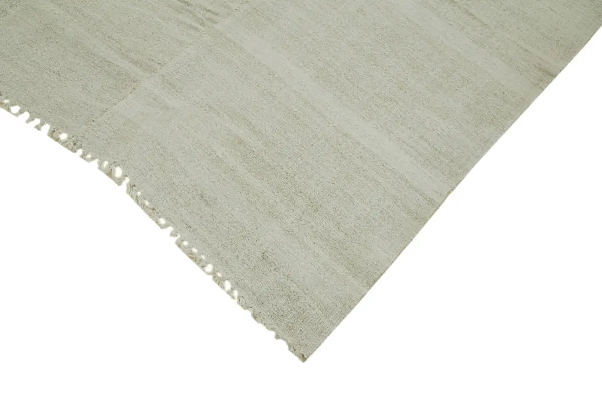 Kendir Çizgili Beyaz Kenevir İpinden El Dokuma Kilim-187x457 - Görsel 4