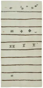 Kendir Çizgili Beyaz Kenevir İpinden El Dokuma Kilim-178x372