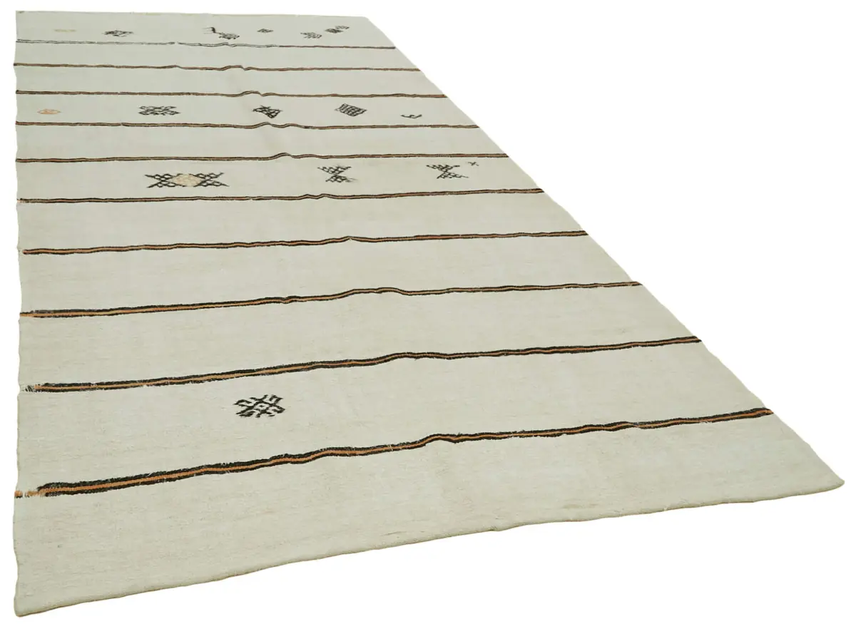 Kendir Çizgili Beyaz Kenevir İpinden El Dokuma Kilim-178x372 - Görsel 2